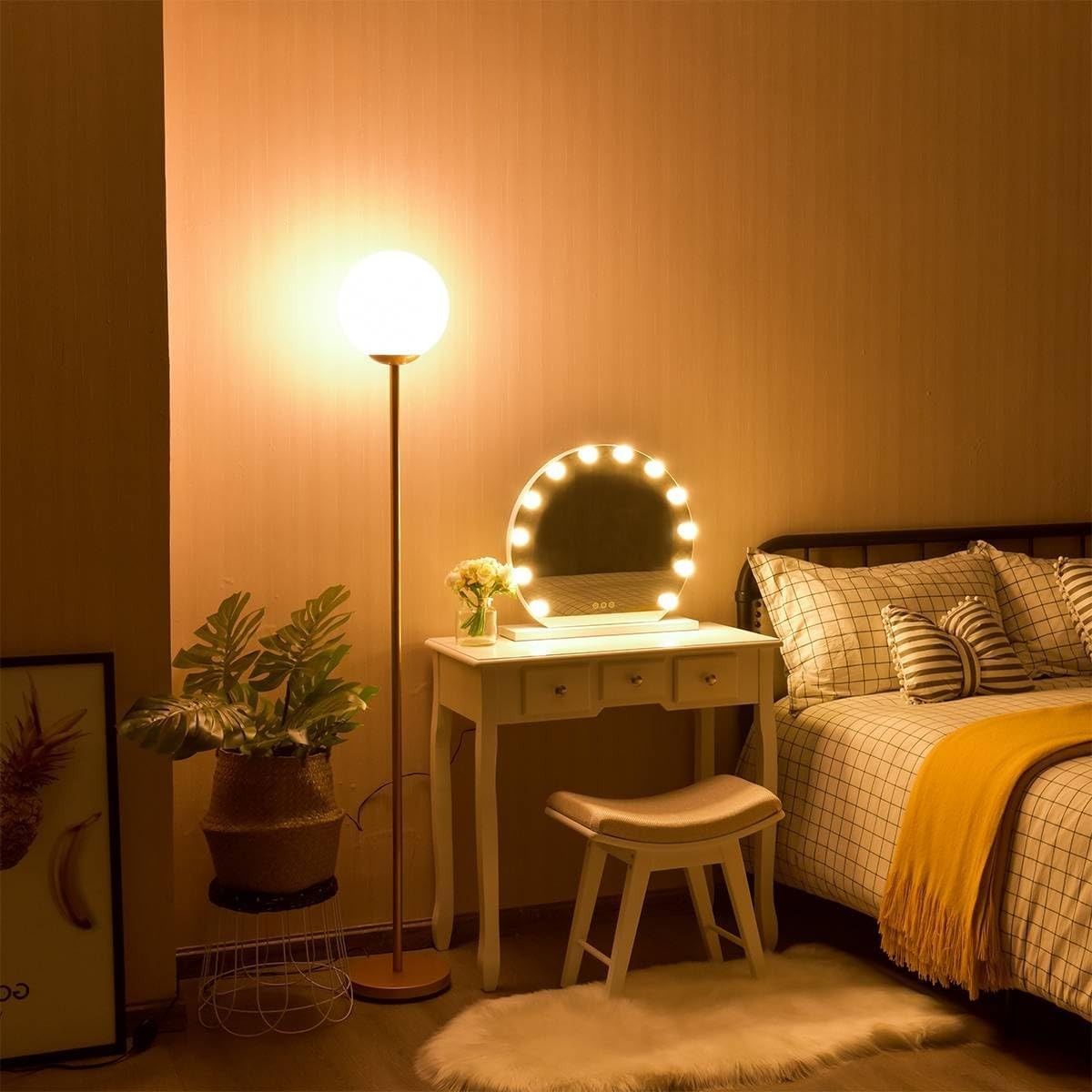 Dimmable Floor Lamp Linen Shade Remote Control Tall Standing Light Bedroom