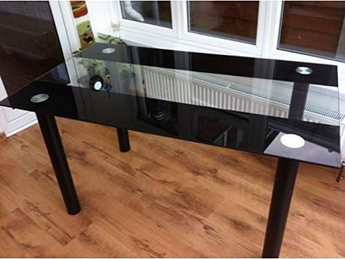 Modern Black Glass Dining Table + 6 Faux Leather Chairs 140x80x75cm