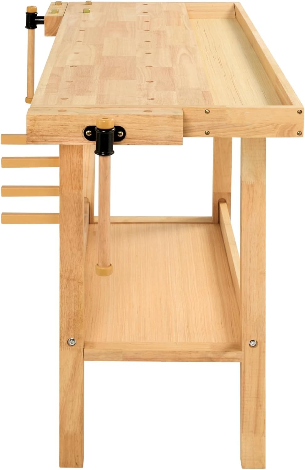 Heavy-Duty Wooden Workbench 142cm with Vices, Drawer & Storage Shelf