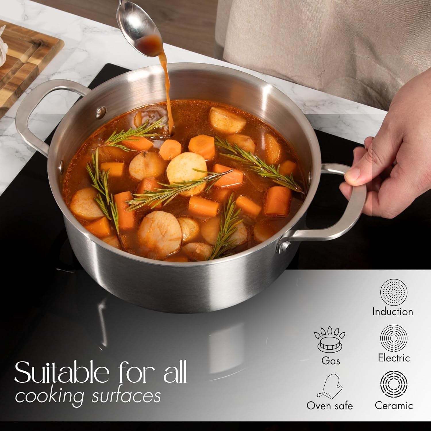 4pcs Stainless Steel Induction Casserole Set Non Stick Pots with Glass Lids