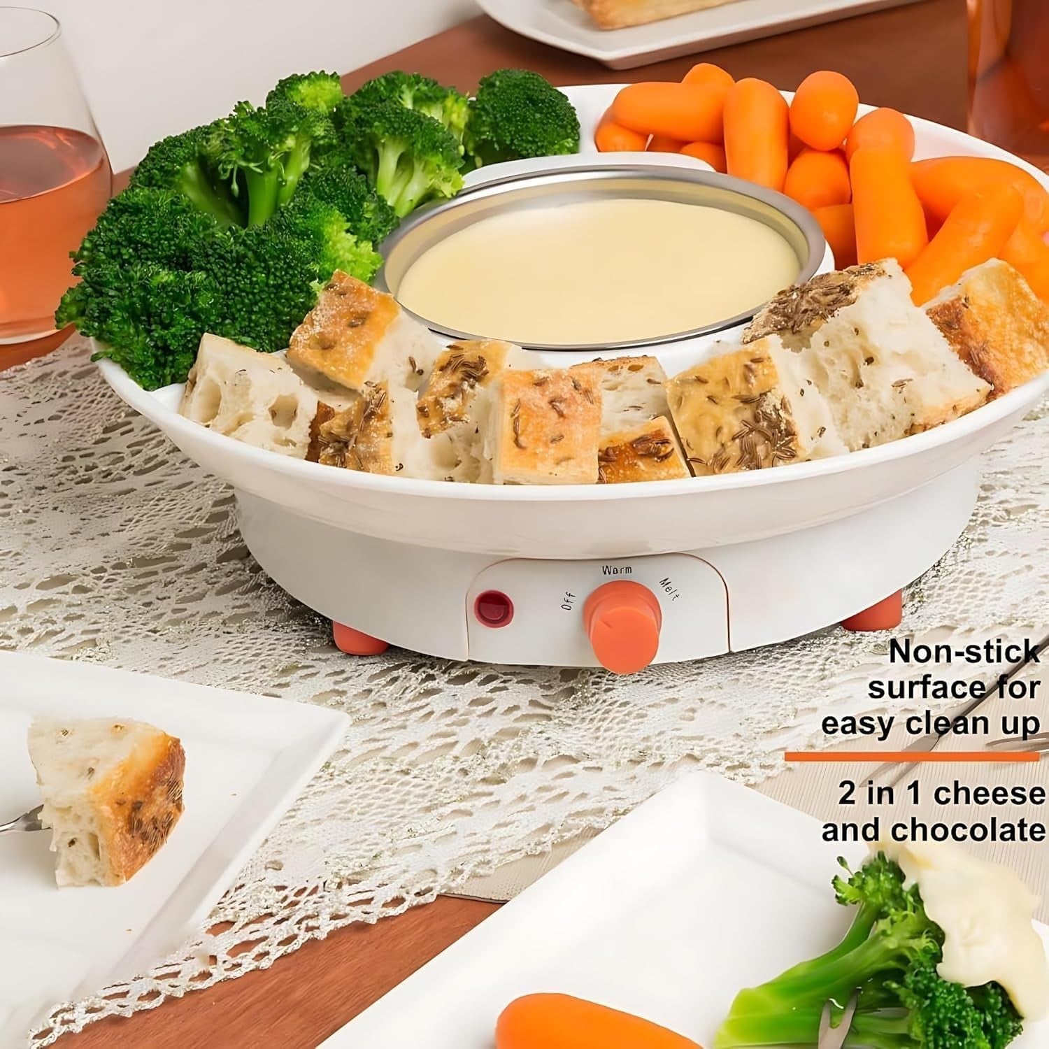 Electric Chocolate Fondue Pot Cheese Melting Set Forks 260ml