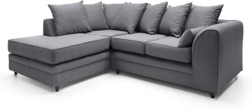 Dark Grey L Shape Corner Sofa 3 Seater Brushed Cotton Fabric Deep Cushions