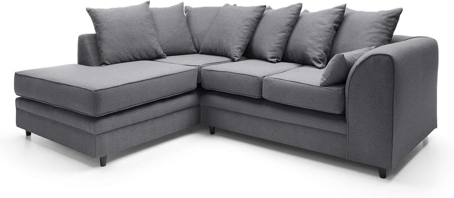 Dark Grey L Shape Corner Sofa 3 Seater Brushed Cotton Fabric Deep Cushions