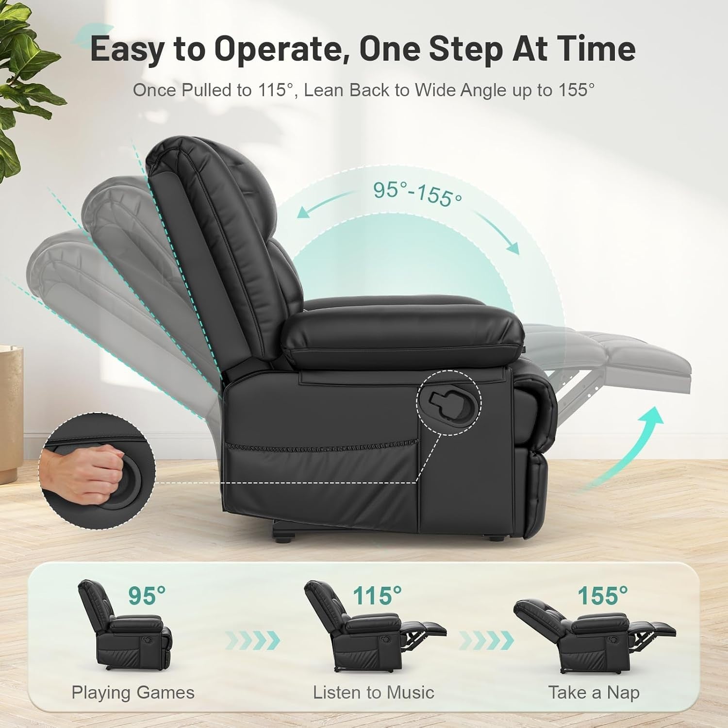 Recliner Armchair Massage Heat Padded Sofa Chair Adjustable Backrest Legrest