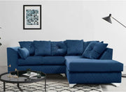 Blue Velvet Corner Sofa RH ✨ Plush 3-4 Seater L Shape with Chrome Feet