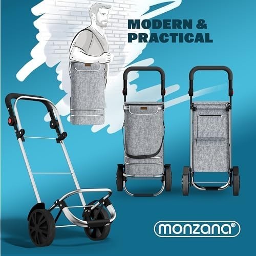 Foldable 3-in-1 Grey Shopping Trolley with Cooler Bag – 56L, 50kg Load