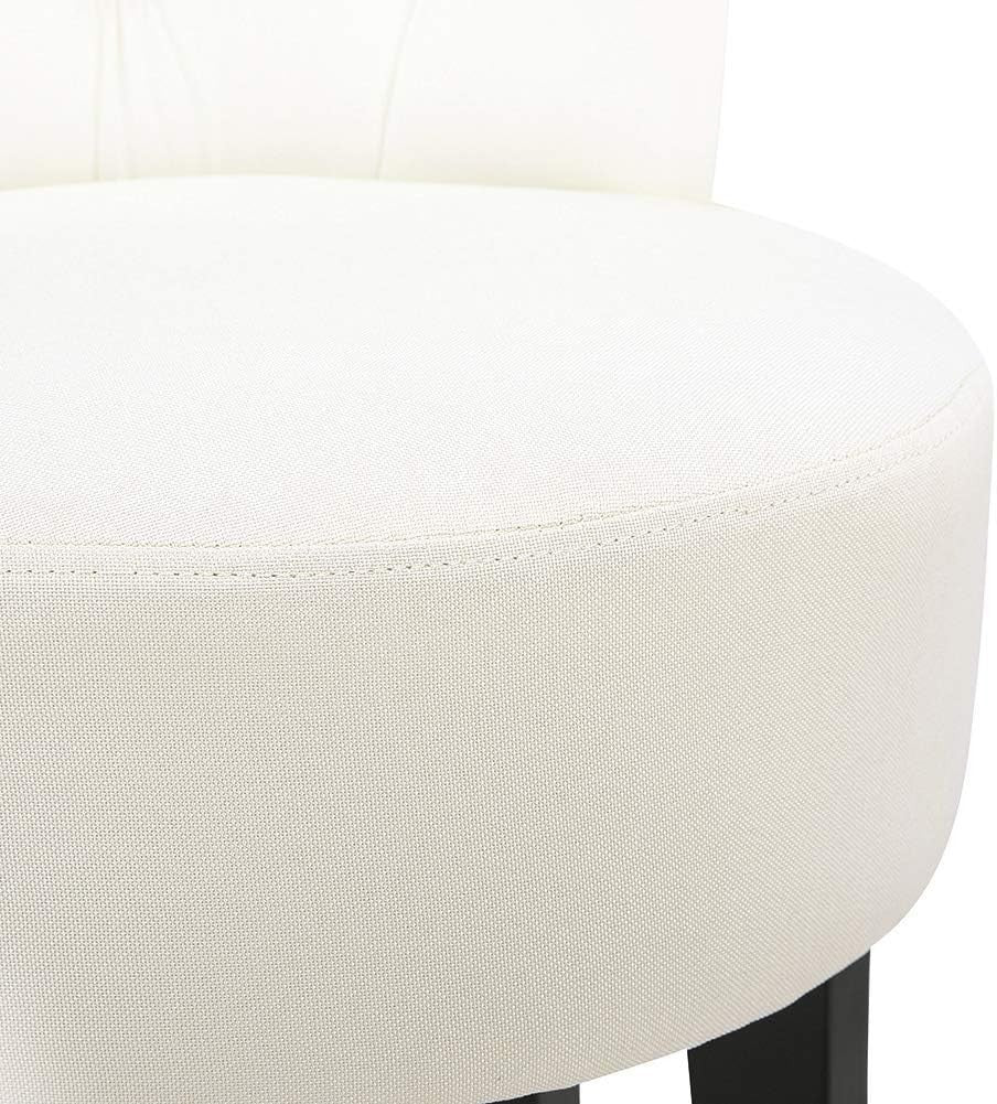 Beige High-Back Vanity Chair – Padded Dressing Table Stool with Wood Legs