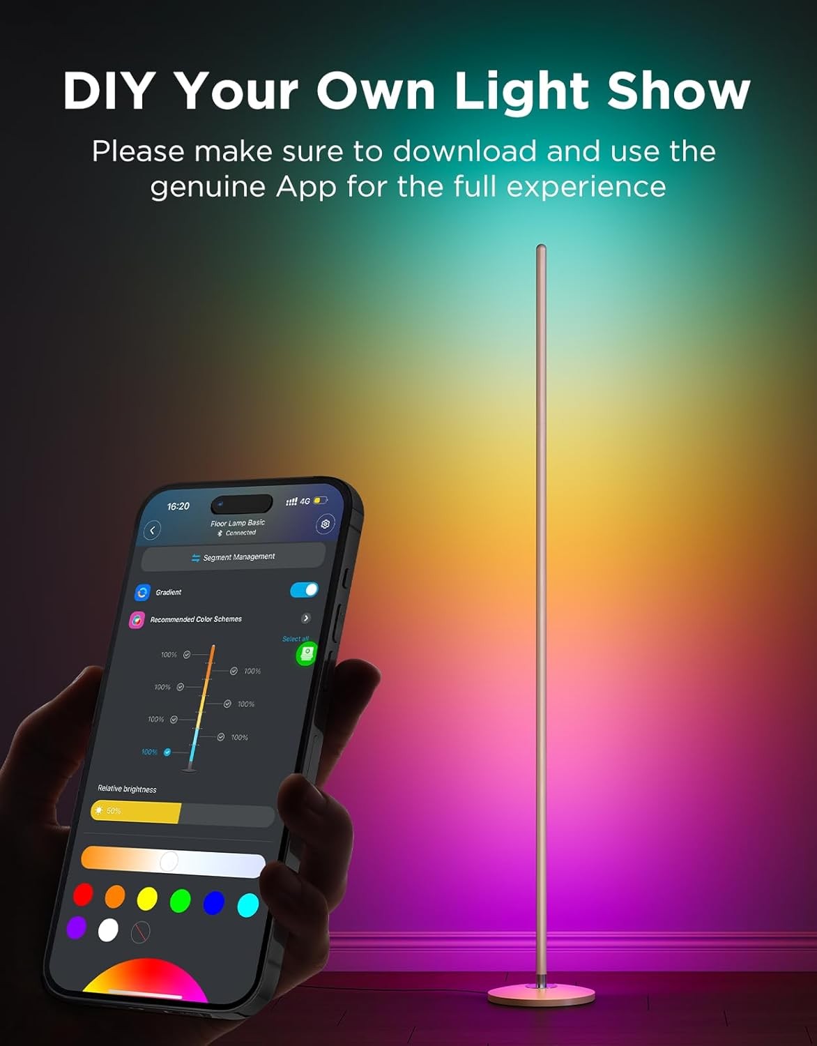 Smart RGBIC Corner Floor Lamp Music Sync App Control Ambient LED Light
