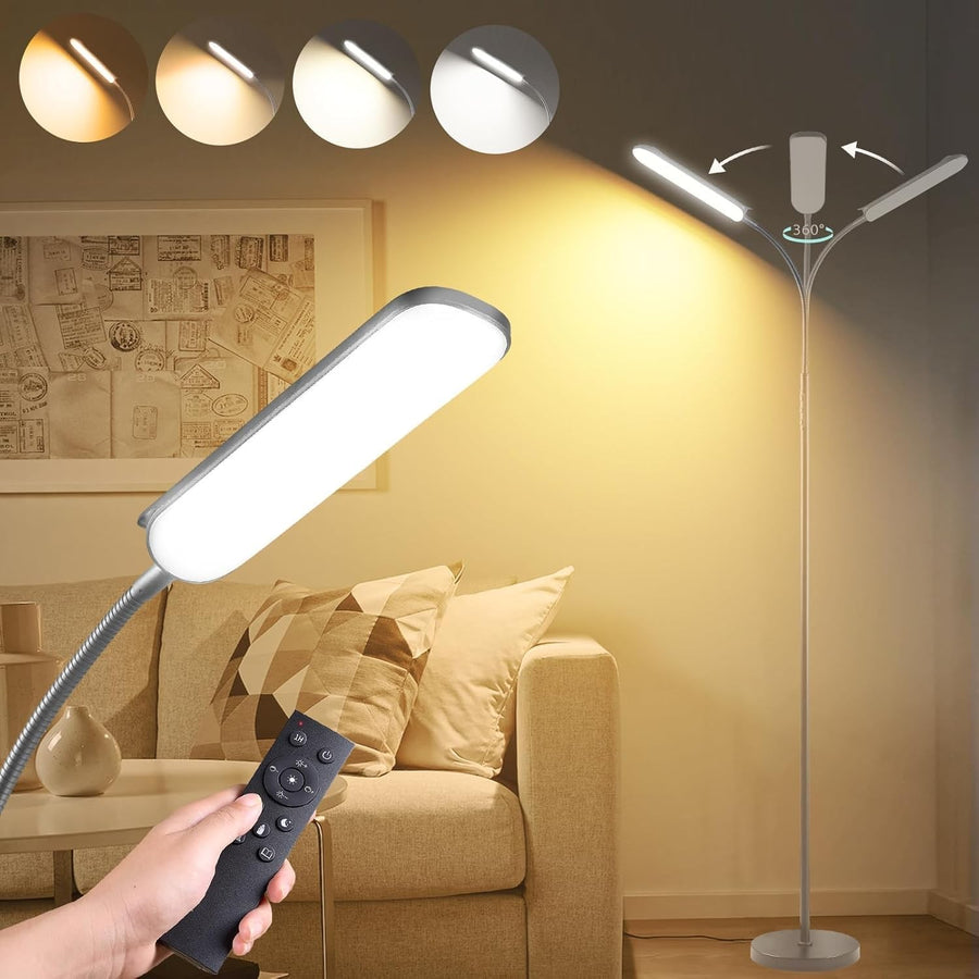 LED Uplighter Floor Lamp Dimmable Remote Touch Reading Light Tall Grey