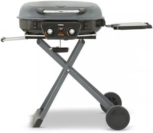 Portable 2 Burner Gas BBQ Grill with Folding Stand & Wheels – High Heat