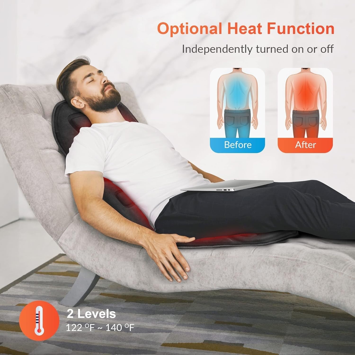 Vibration Back Massager Seat Pad Heat 10-Motor Lumbar Chair Cushion Home Office