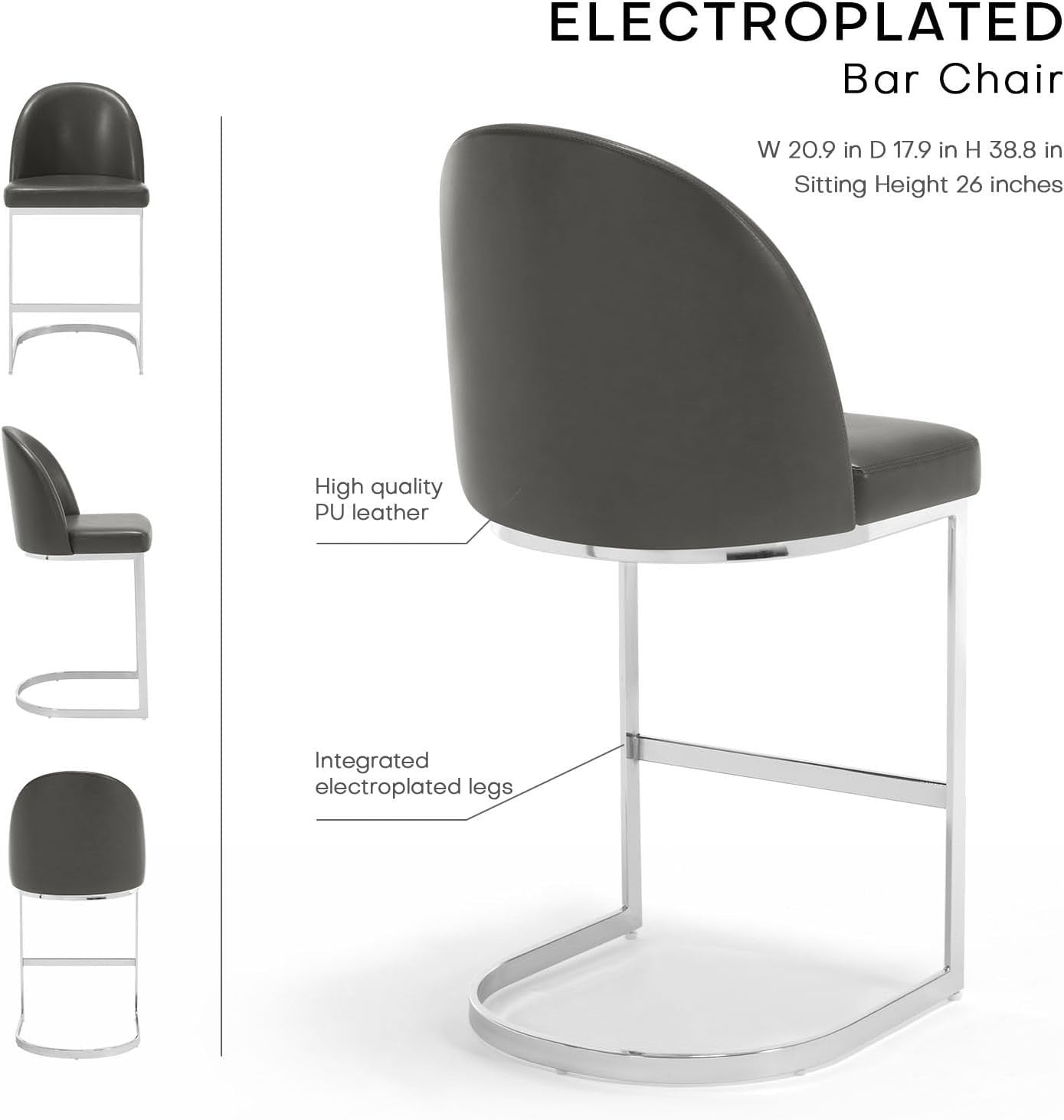 Black PU Leather Bar Stools Set of 2 Swivel Kitchen Counter with Arms