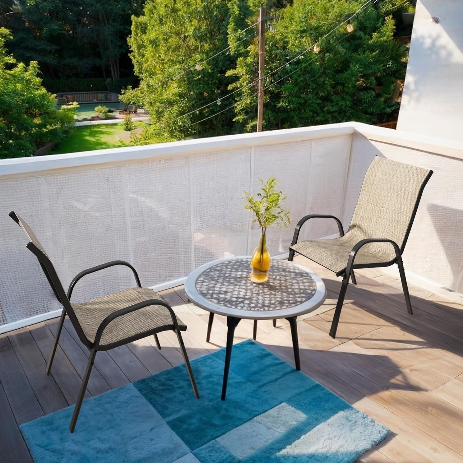 6x Stackable Garden Patio Chairs Outdoor Metal All-Weather Furniture Set