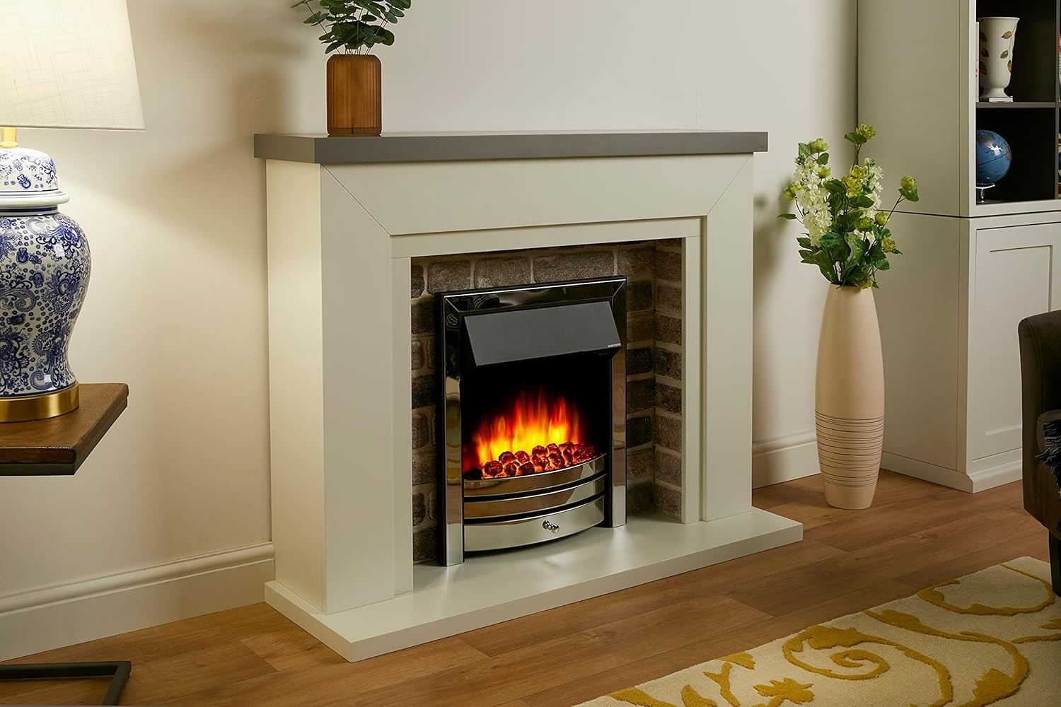 Programmable Electric Fireplace 1.2kW Remote Control 48” Off-White Surround