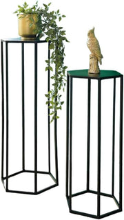 Set of 2 Black Metal Plant Stands | Tall & Small Indoor Planter Display Stands