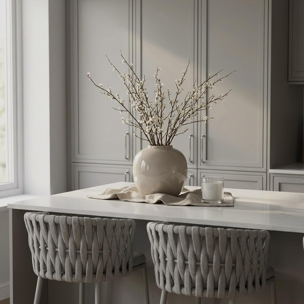 Cream Ceramic Flower Vase 20cm Round Minimalist Modern Home Décor