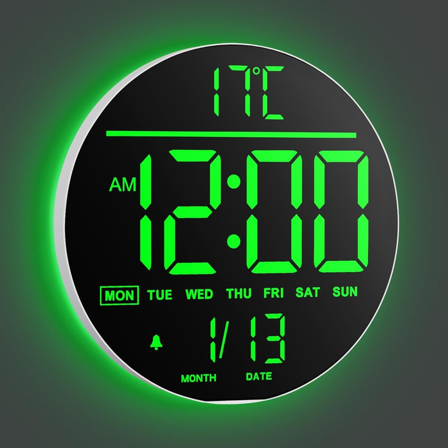 White Green 10in Large Digital Wall Clock RGB LED Remote Auto Bright