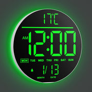 White Green 10in Large Digital Wall Clock RGB LED Remote Auto Bright