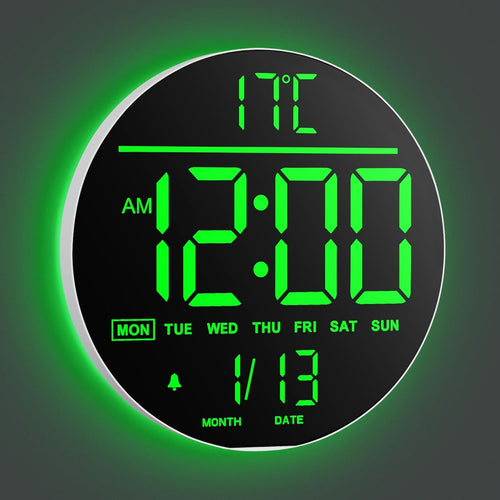 White Green 10in Large Digital Wall Clock RGB LED Remote Auto Bright