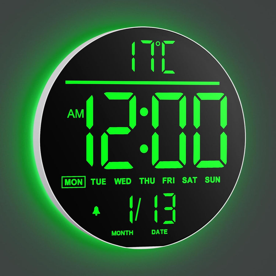 White Green 10in Large Digital Wall Clock RGB LED Remote Auto Bright