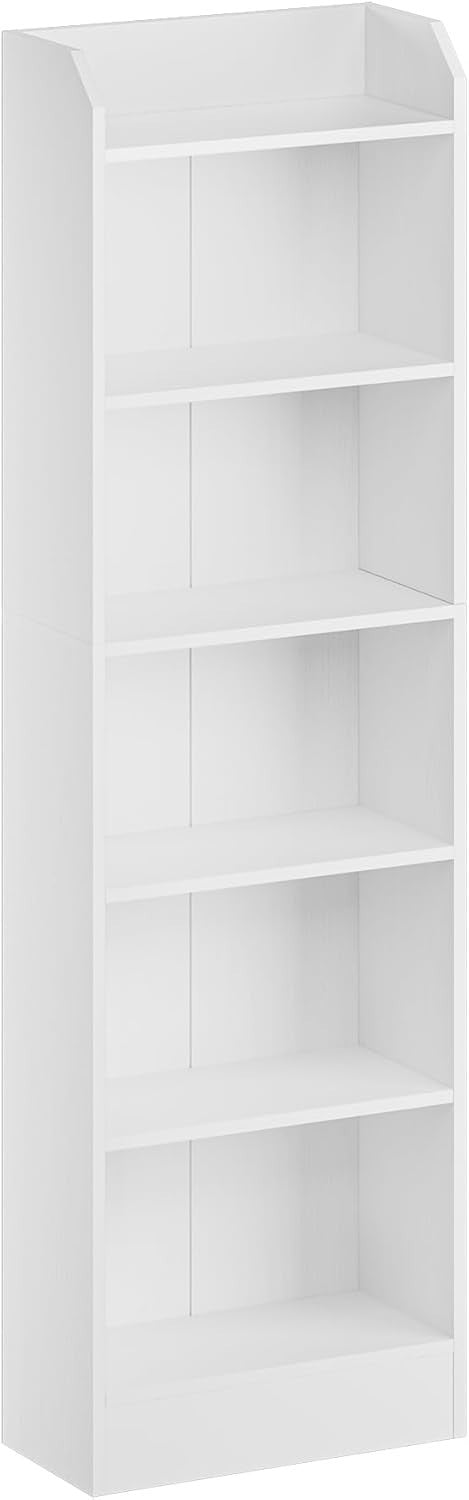 6 Tier Tall Bookcase White Wooden Adjustable Shelf Wide Storage Unit