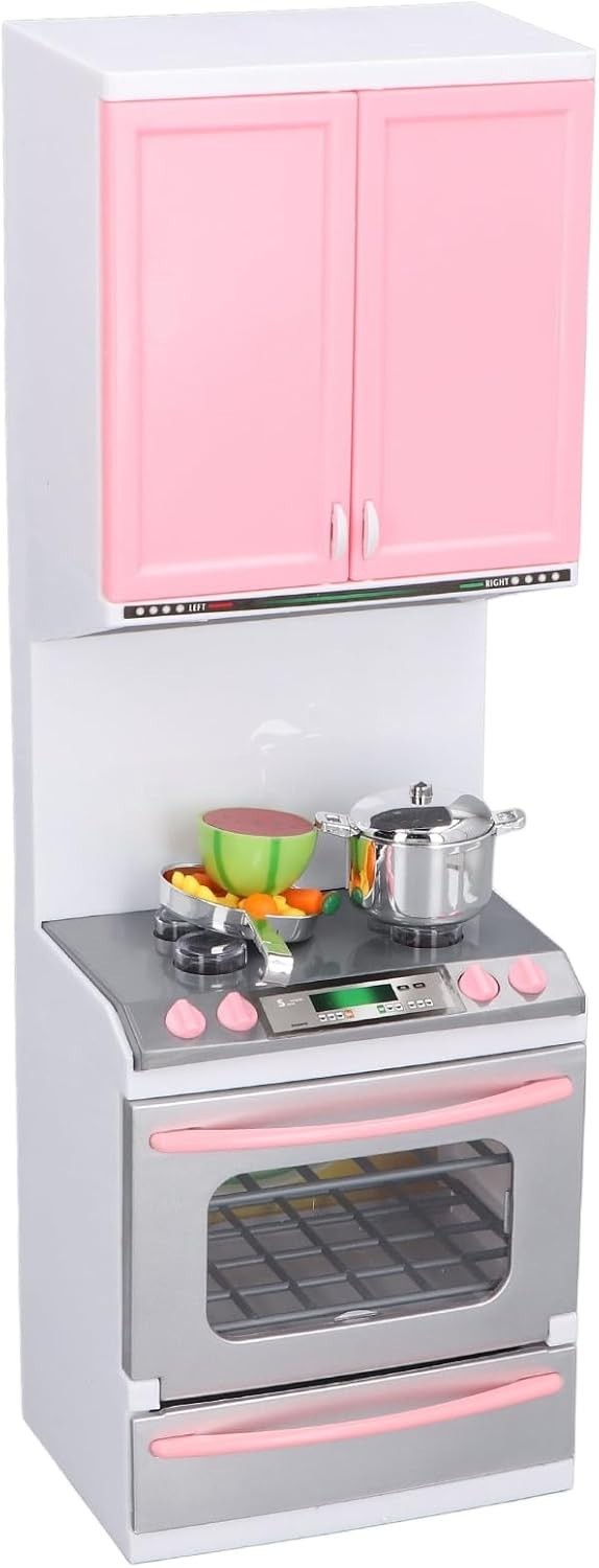 Kids Play Kitchen Pink w/ Stove Oven Microwave Fridge Accessories