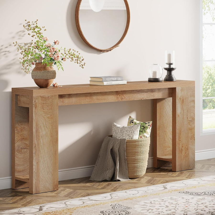 Extra Long Farmhouse Console Table, Rustic Wood Entryway Sofa Table