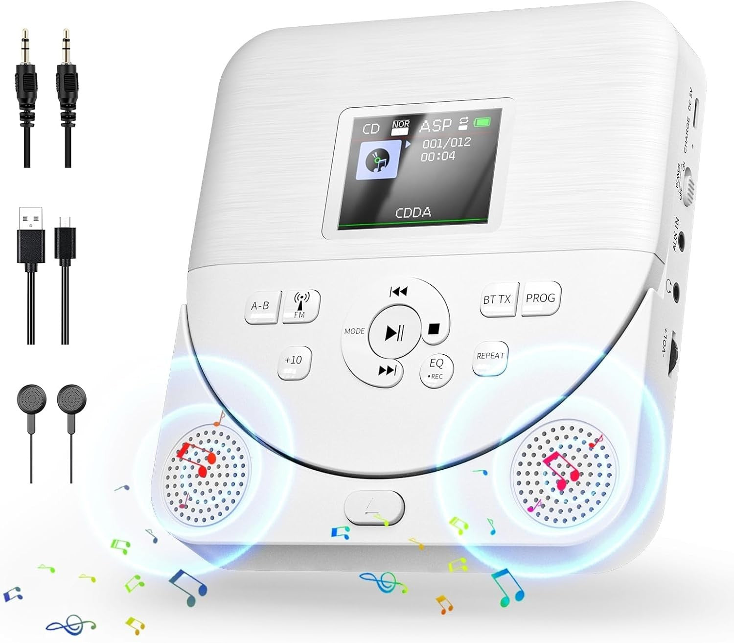 Portable Bluetooth CD Player FM Transmitter TF AUX Rechargeable Black