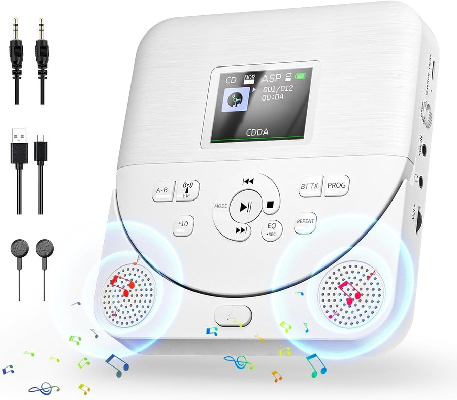 Portable Bluetooth CD Player FM Transmitter TF AUX Rechargeable Black