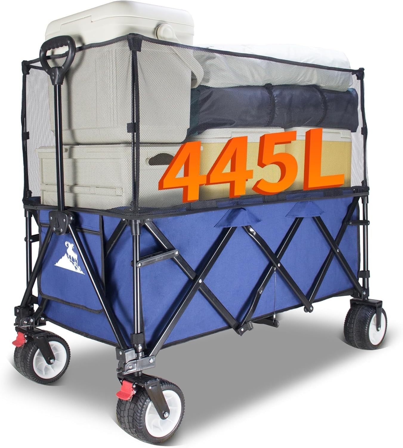 445L Extra Large Folding Wagon Heavy Duty All-Terrain Cart w/ Canopy & Brakes