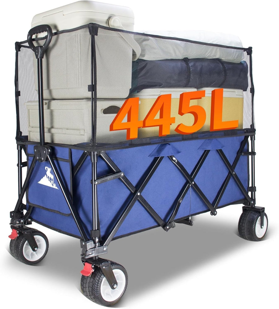445L Extra Large Folding Wagon Heavy Duty All-Terrain Cart w/ Canopy & Brakes