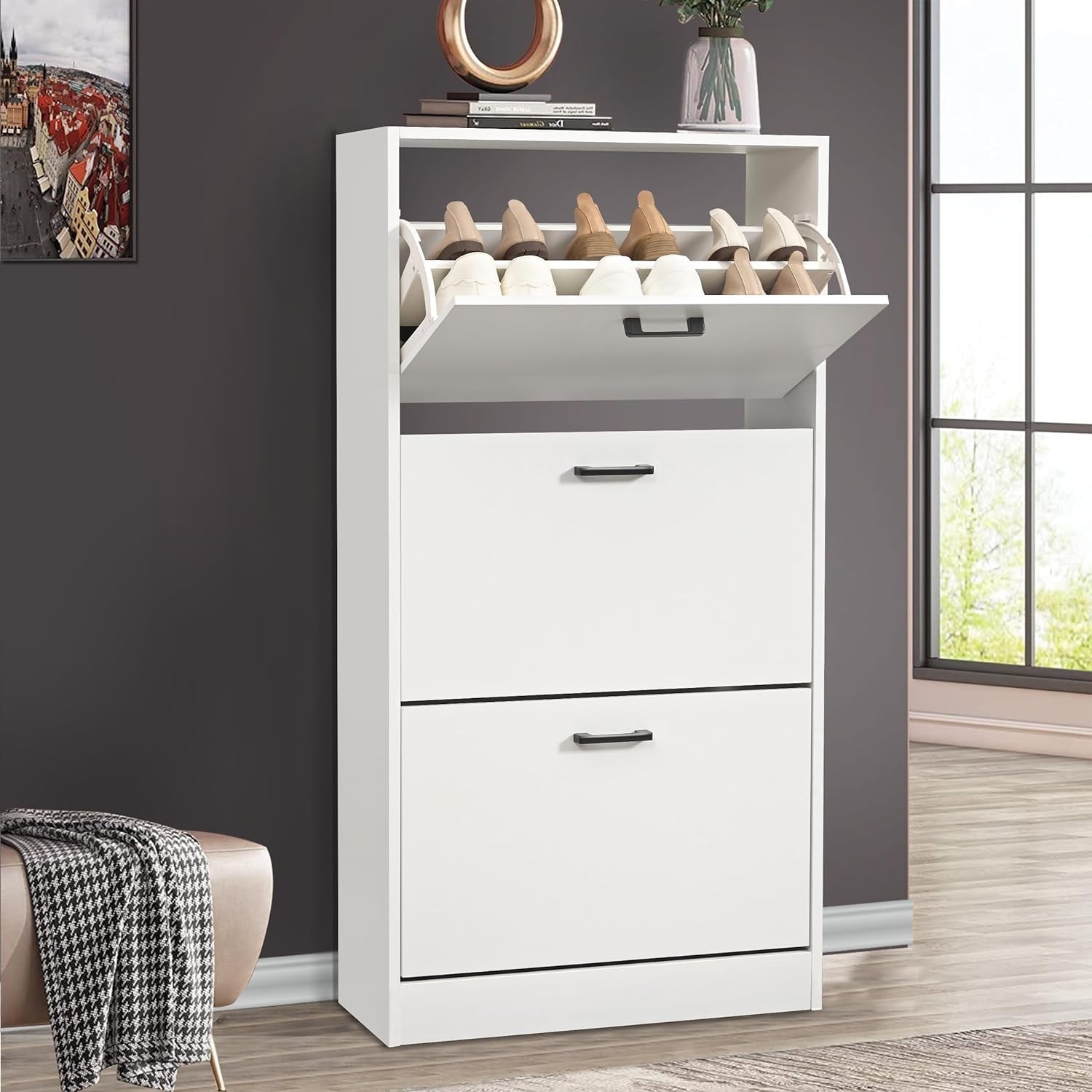 Space-Saving 3 Drawer Shoe Cabinet with Adjustable Shelves & Top Storage