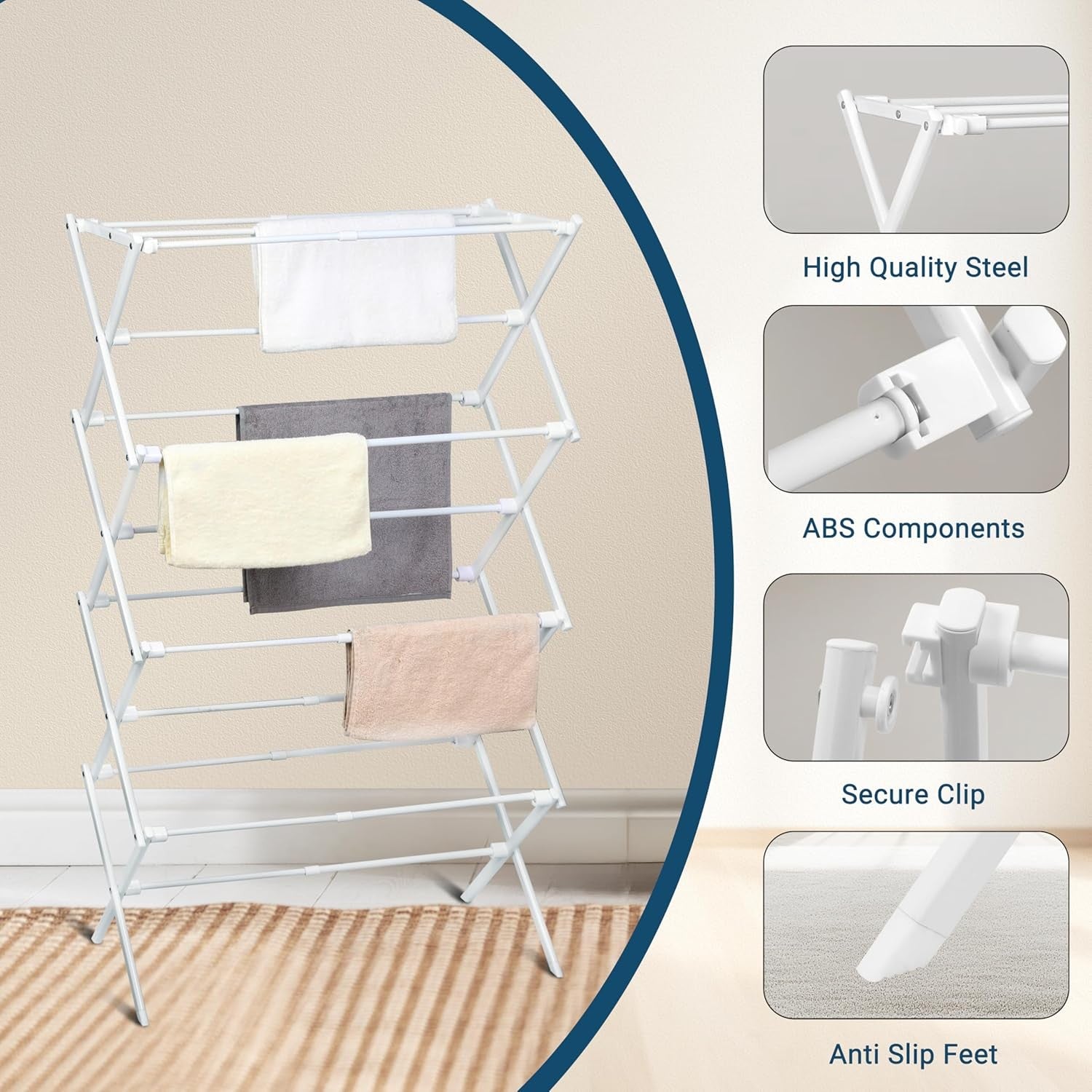4 Tier Extendable Clothes Airer Folding Laundry Drying Rack Indoor Outdoor