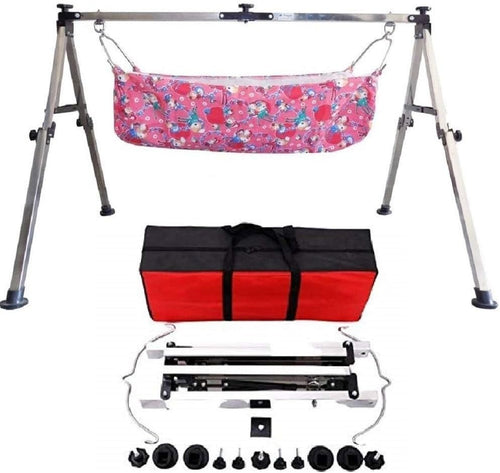 Foldable Baby Cradle Swing Stainless Steel Frame with Storage Bag Portable