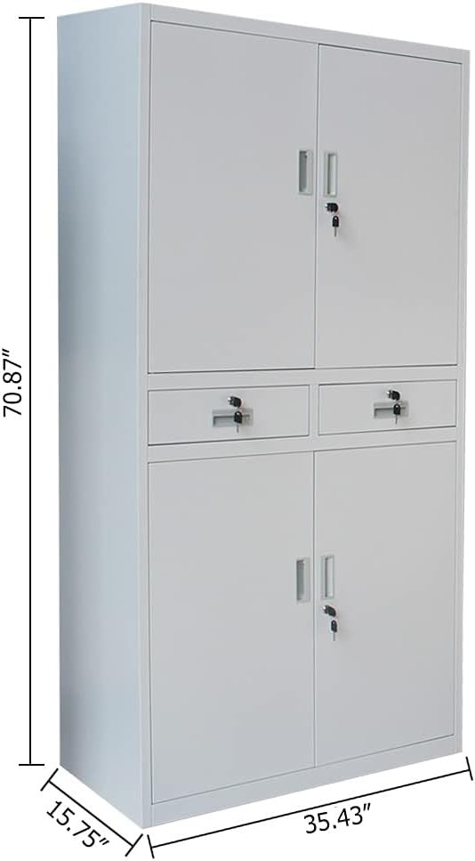 Metal Office Storage Cabinet 4 Door 2 Drawer Lockable Cupboard with Shelves 180C