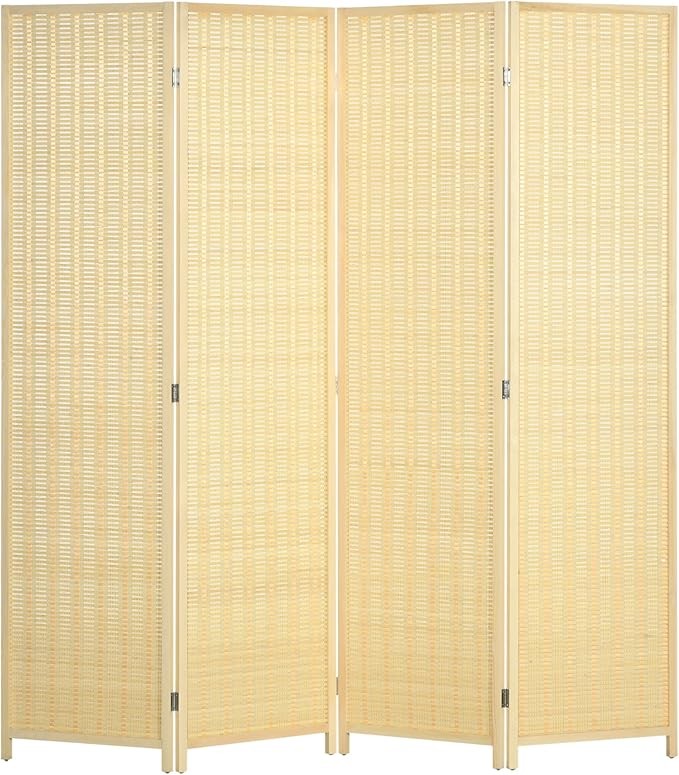 Natural 4 Panel Folding Room Divider 180x180cm Wooden Woven Privacy Screen