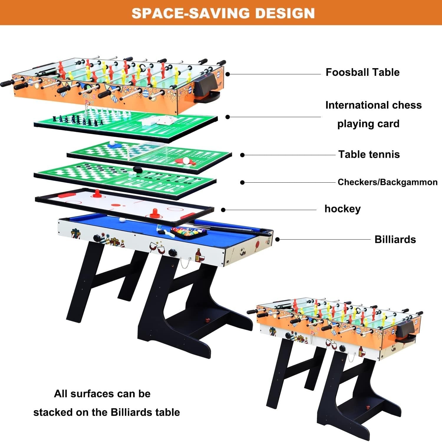 4FT 8 in 1 Folding Multi Game Table Pool Foosball Hockey Chess