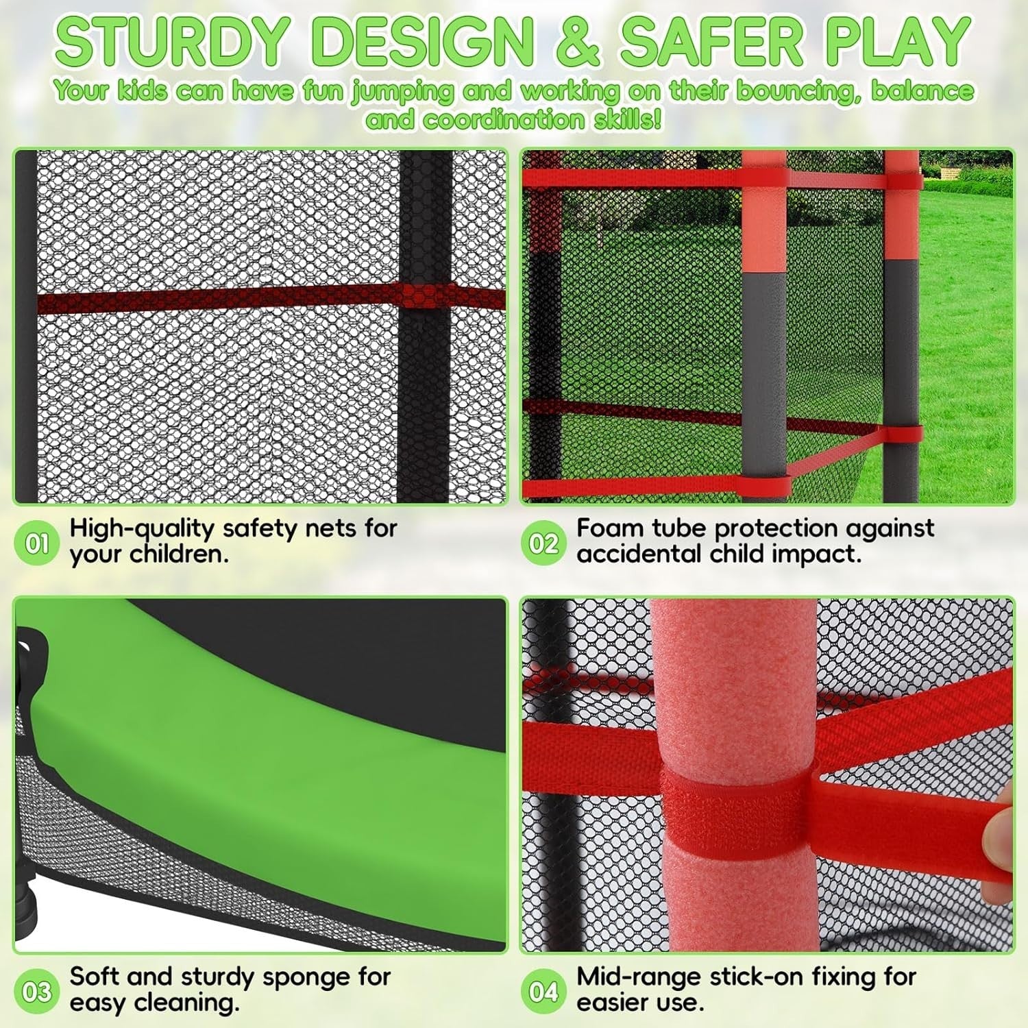 140cm Kids Trampoline with Safety Net Indoor Outdoor Toddler Green