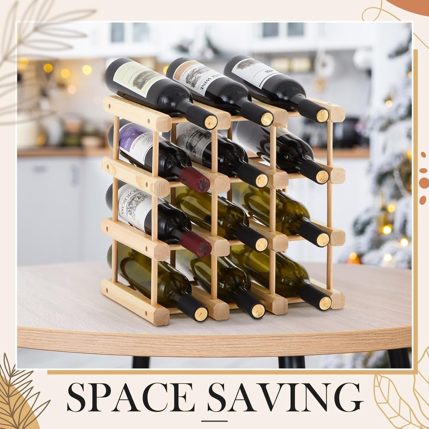 Stackable Wooden Wine Rack 12 Bottle Holder | Modular Countertop Storage Stand
