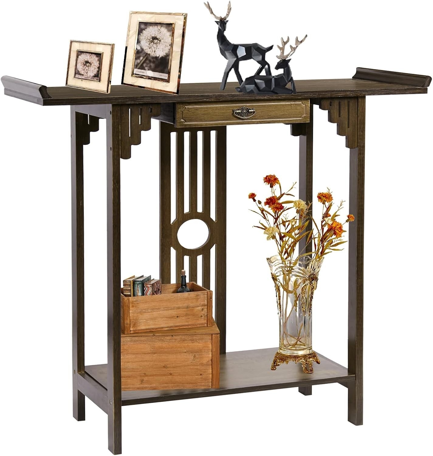 Narrow Entryway Console Table 2 Tier Bamboo Shelf 81.5x31.2x82.8 cm