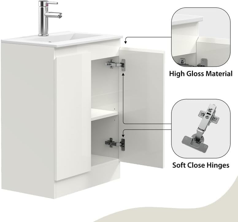 600mm White Bathroom Vanity Unit with Basin Cupboard Under Sink Storage Cabinet