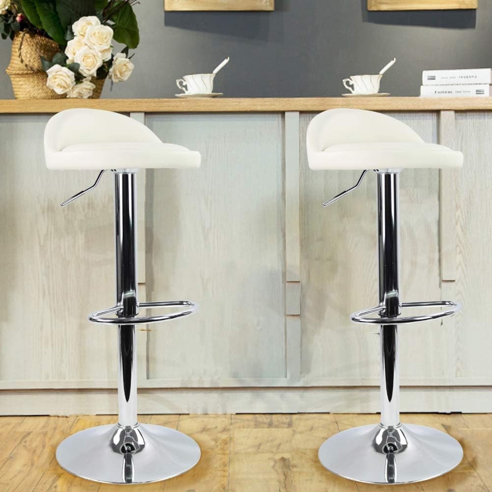 White Round Adjustable Swivel Bar Stool PU Leather Home Kitchen