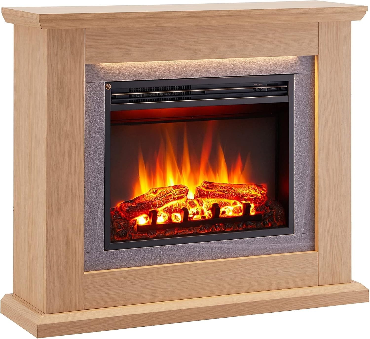 39” Oak Electric Fireplace 2kW LED Fire Heater with Remote & Timer