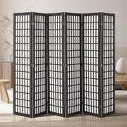 6 Panel Japanese Folding Room Divider Black Wood Privacy Screen 242x170cm