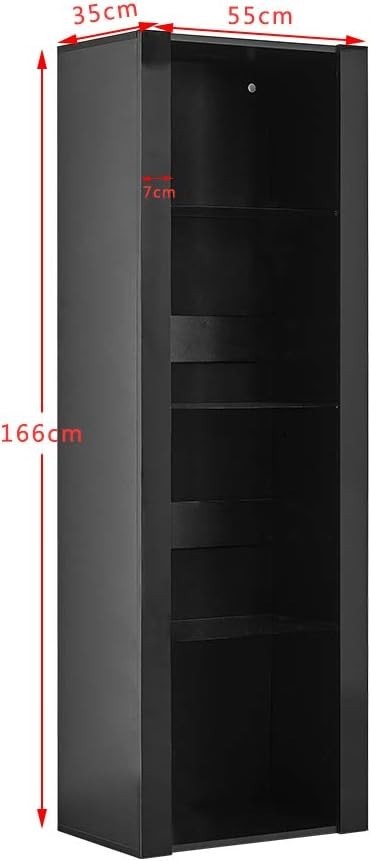 Tall Display Cabinet Glass Shelves RGB Light Black 165cm Bookcase Unit