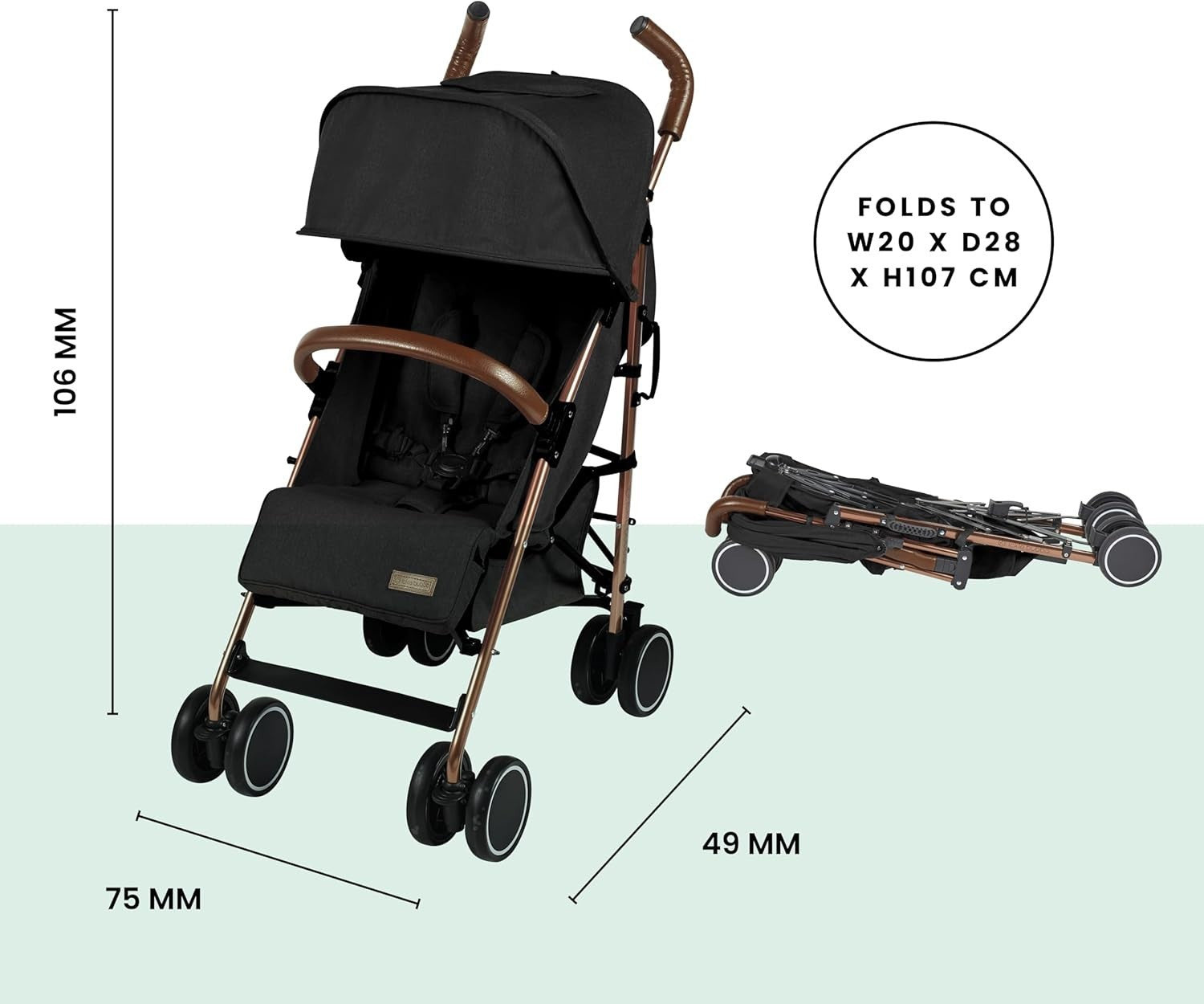 Compact Lightweight Baby Stroller Black 6M-4Y Recline UPF50+ Rain Cover