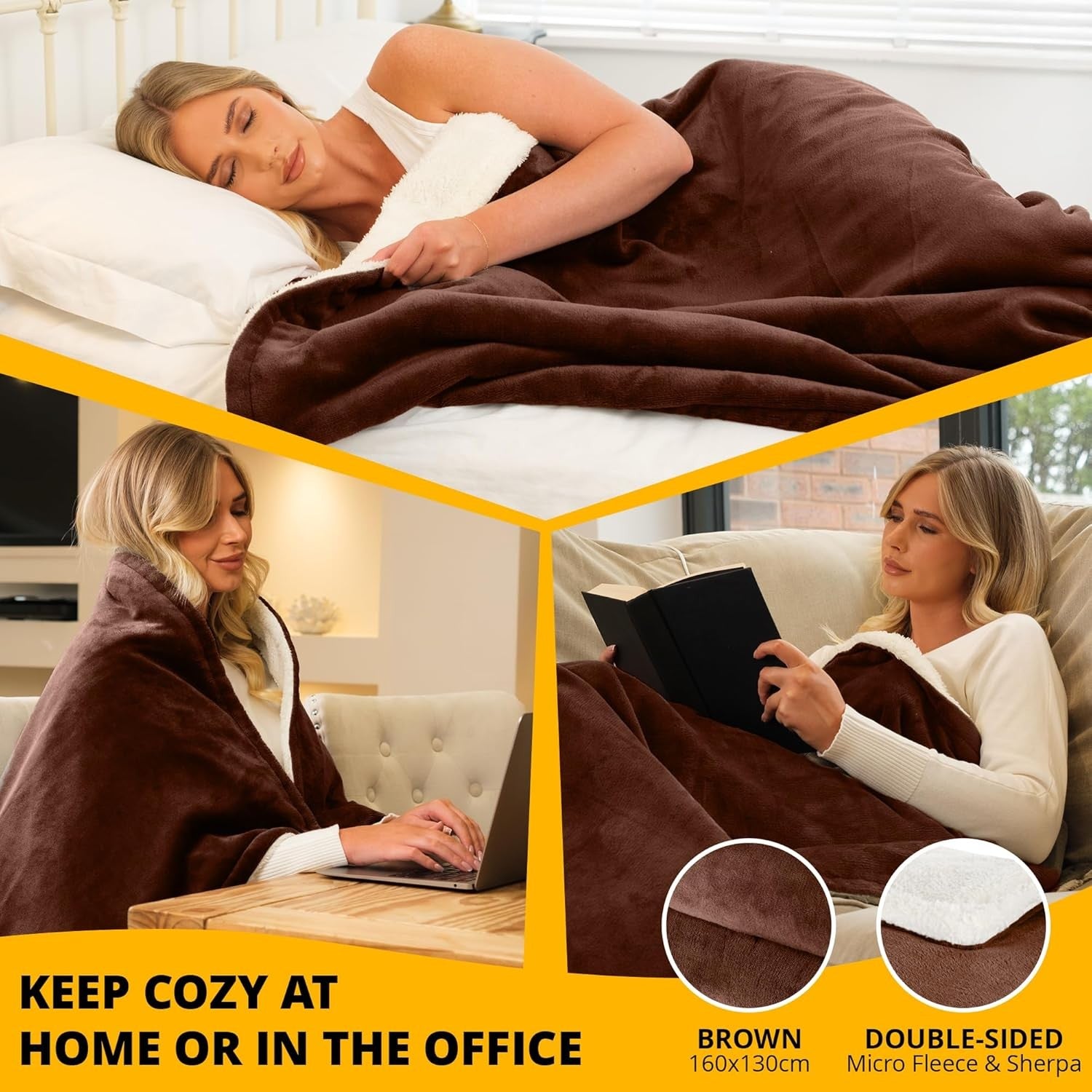 Electric Heated Throw Blanket Fleece Sherpa Fast Heat 9 Settings Timer