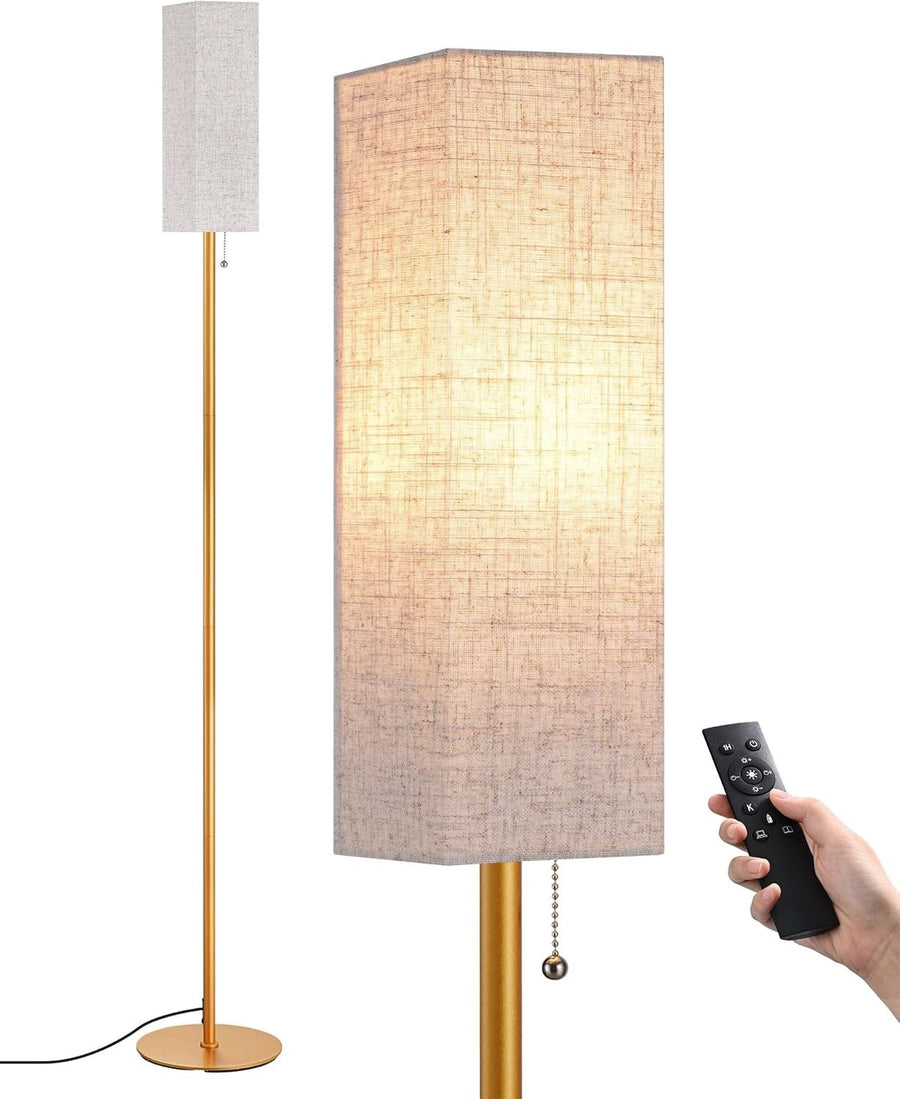 Black LED Floor Lamp Dimmable Standing Light Remote Control Linen Shade