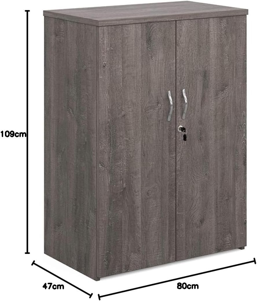 Grey Oak Double Door Office Storage Cabinet Lockable Cupboard Shelves