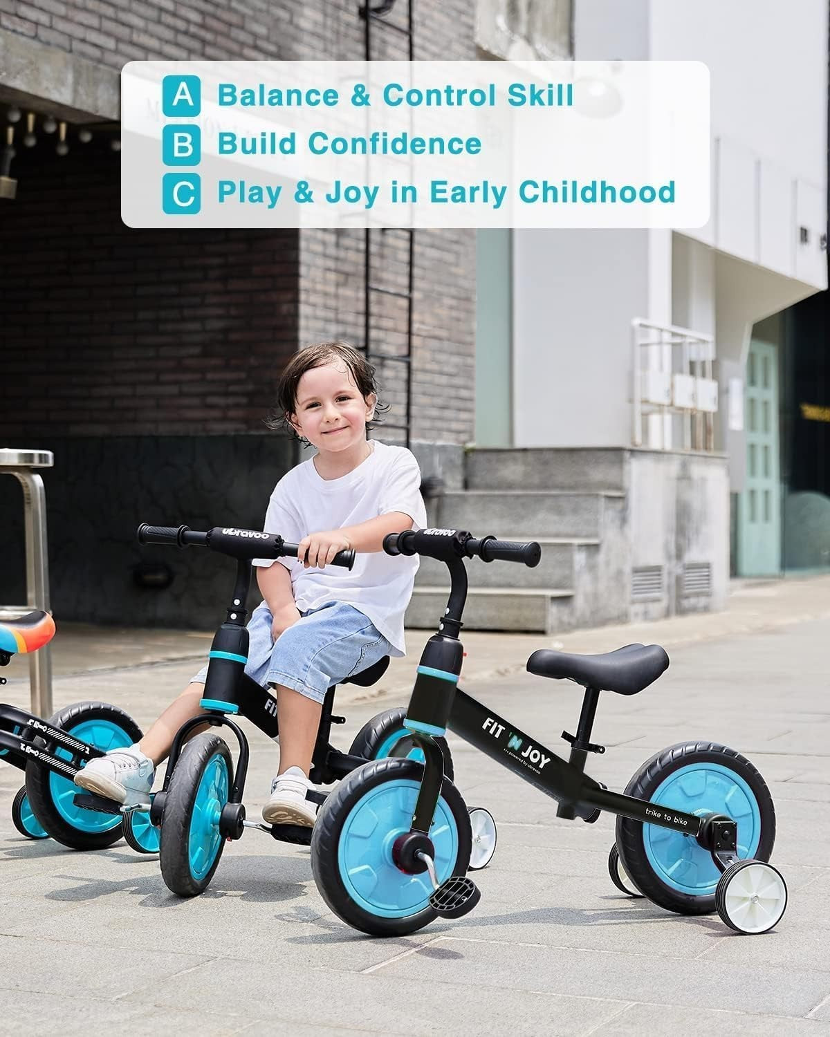 4 in 1 Kids Balance Bike Trike Pedal Bike Training Wheels Blue 2-5Y